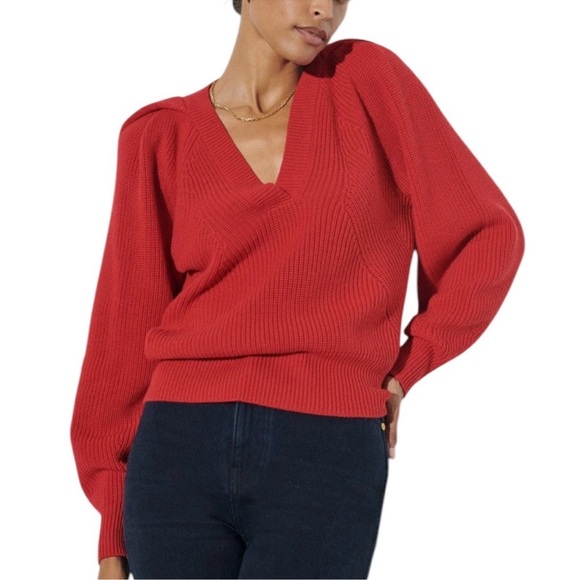 The Reset R Label Must Have It V Neck Sweater in Fiery Red Size Small - Picture 2 of 9